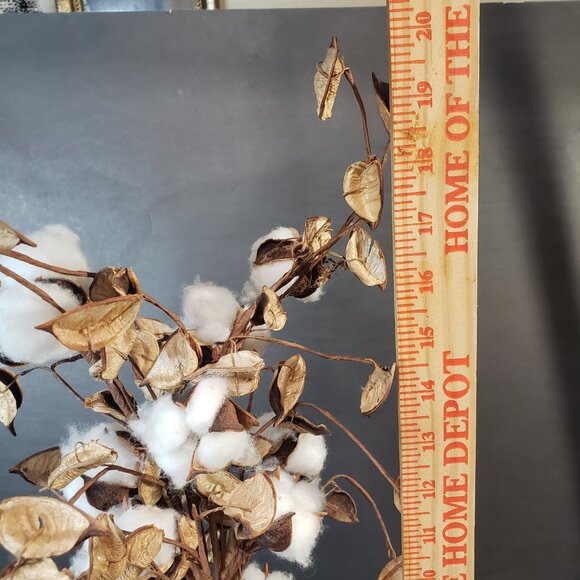 Farmhouse Natural Cotton Stems in a Burlap Vase Decor Country Floral Arrangement - Picture 7 of 8